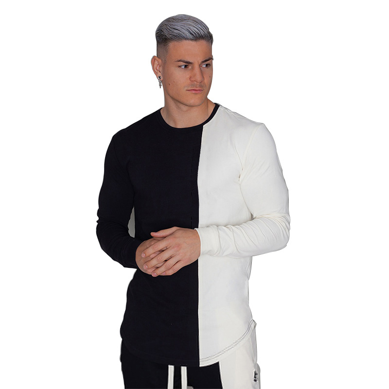 

Men's Sport casual Long sleeve T-shirt Men's muscle Training Long sleeve shirt cotton shirt casual T-shirt, Gray and white