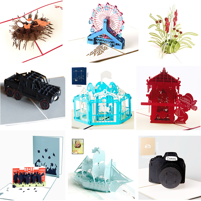 

1pcs/lot Camera 3D stereo couple Valentine's Day gift birthday party card Children's greeting card carousel wine invitation
