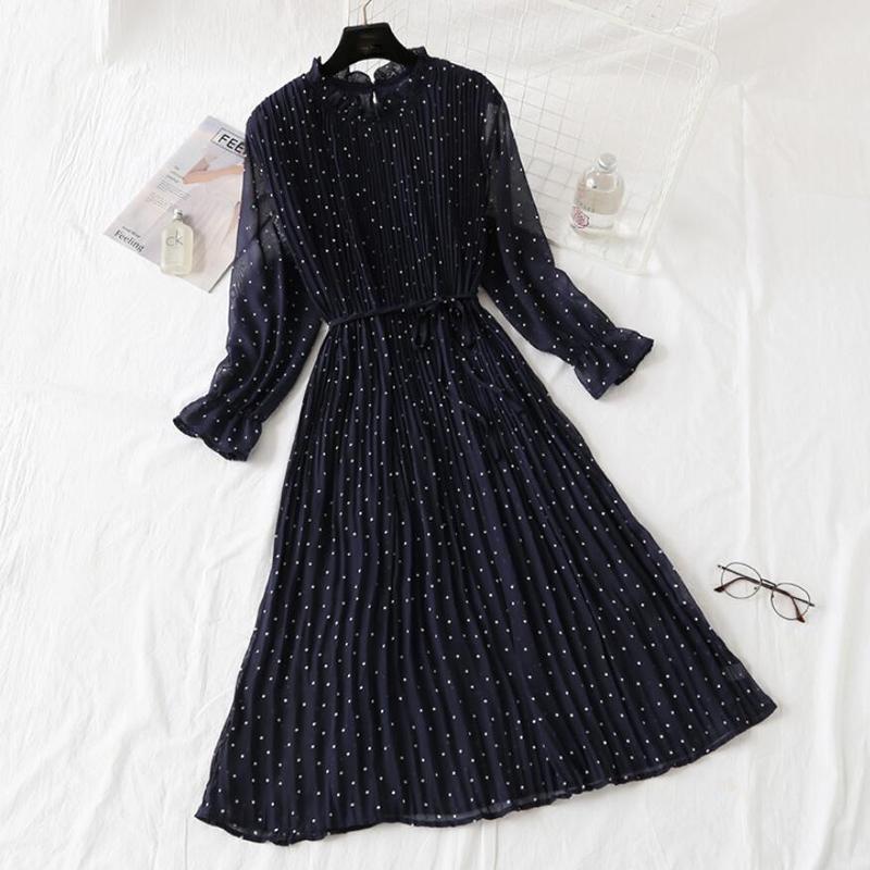 

2020 Elegant Polka Dot Women Dress Female Casual Flare Sleeve Office Chiffon Dot Print Dresses A-line Vintage Sweet Clothing Vestidos, Flower 8