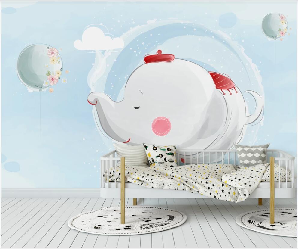 

3d photo wallpaper custom mural plane Cute cartoon baby elephant balloon fresh children room home decor wallpaper in the living room, Non-woven wallpaper
