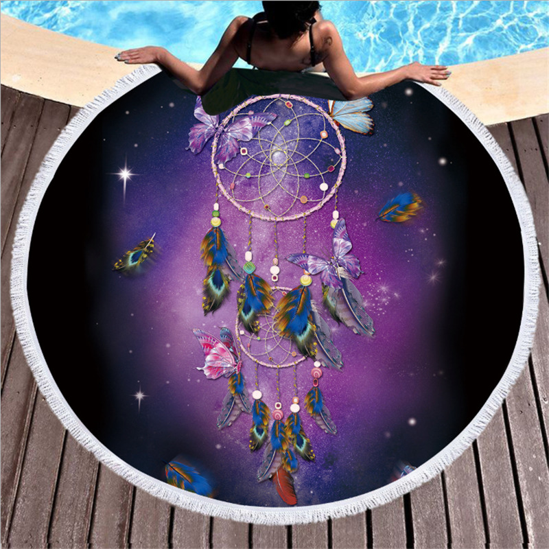 

XC USHIO Round Beach Towel With Tassel Dream Catcher Microfiber 150cm For Swimming Bath Picnic Wall Tapestry Blanket 2020 Style, Model 13