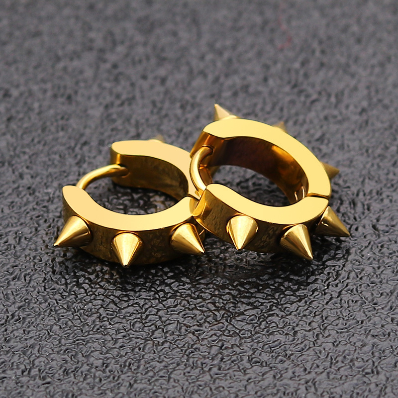 

Men's Stainless Steel Earrings 2020 Punk Hedgehog Tapered Earrings Personality Ring Men's pierce fashion jewelry, Golden;silver