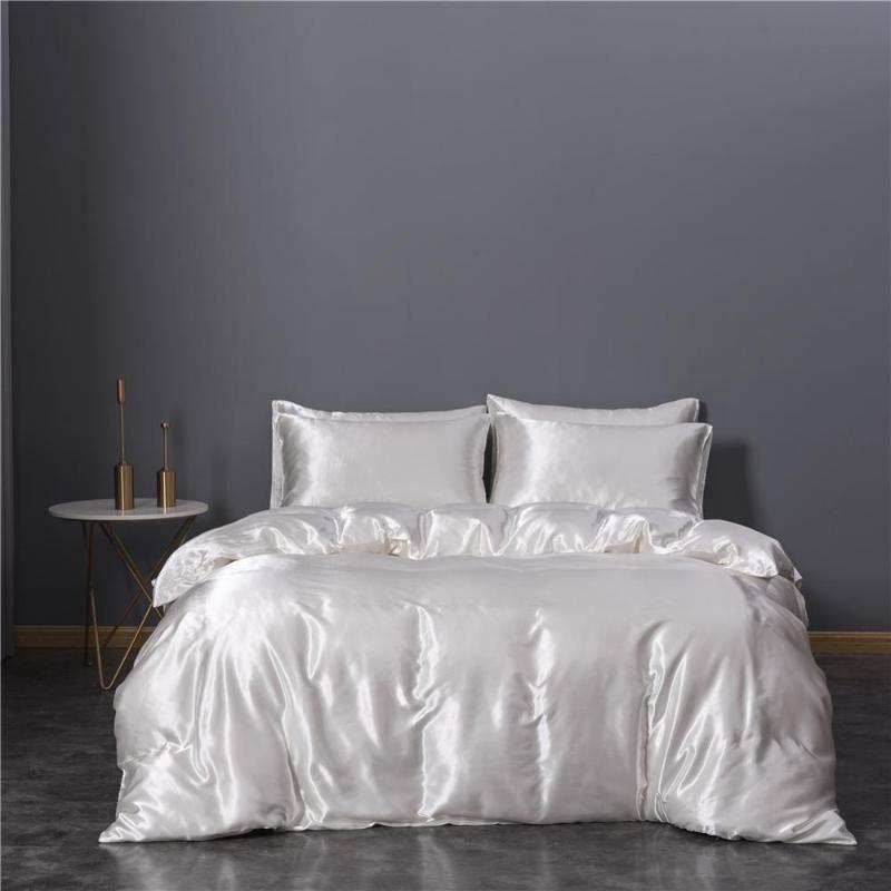 

Bedding Sets White Silky Feeling Luxury Set 3pcs Bedspreads /duvet Cover King/queen, Light yellow