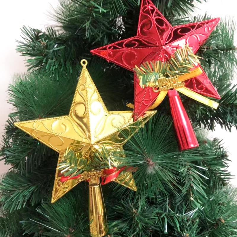 

2pcs Christmas Tree Topper Star Pentagram Treetop Decor Christmas Tree Topper Plastic Ornament Party Xmas Supplies Golden Red A5