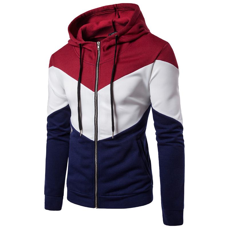 

Men's Full-Zip Hoodie, Lightweight Novelty Color Block Hooded Sweatshirt Cozy Sport Outwear, Red