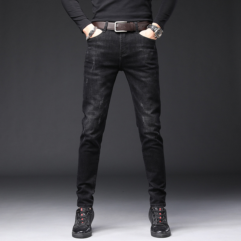 

Trendy Men's Denim Pants Embroidered Fashion All-match Autumn Men's Casual Straight Elastic Slim Fit Pants Slim-Fit, Red