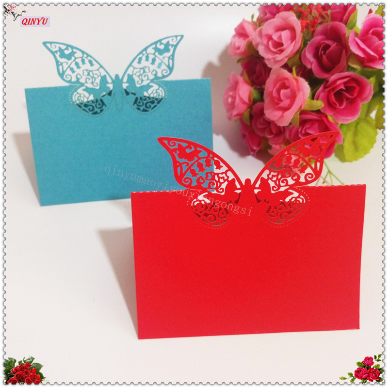 

50/100pcs Wedding Invitations Card Laser Cut Greeting Card Customize Wedding Party Decorations Hollow out butterfly 9*12cm 6z