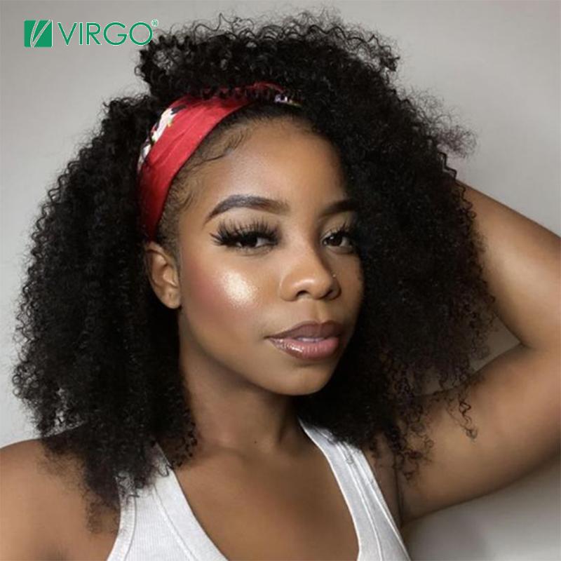 

Headband Wigs Afro Kinky Curly Human Hair Brazilian Headband Wigs For Women 180% Full Machine Made Wig Remy No Glue No Gel Virgo, As pic