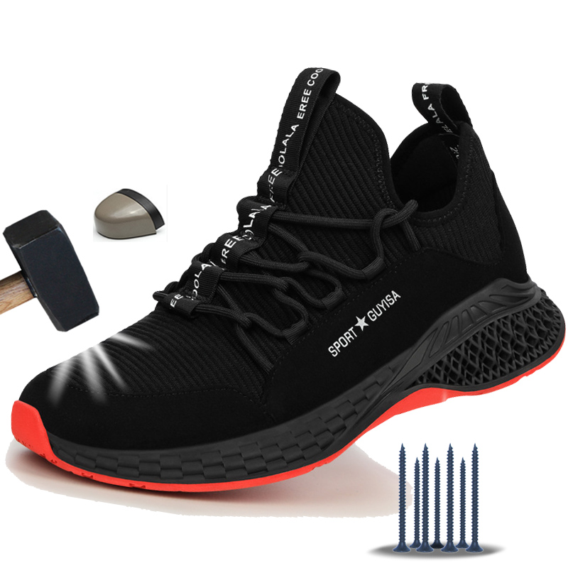 

Work Sneakers Indestructible Shoes Puncture-Proof Safety Shoes Work Safety Boot Breathable Steel Toe Air Boots, Black