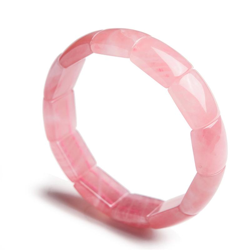

Madagascar Natural Rose Pink Quartz Crystal Rectangle Bead Stretch Woman Female Fashion Bangle Bracelets
