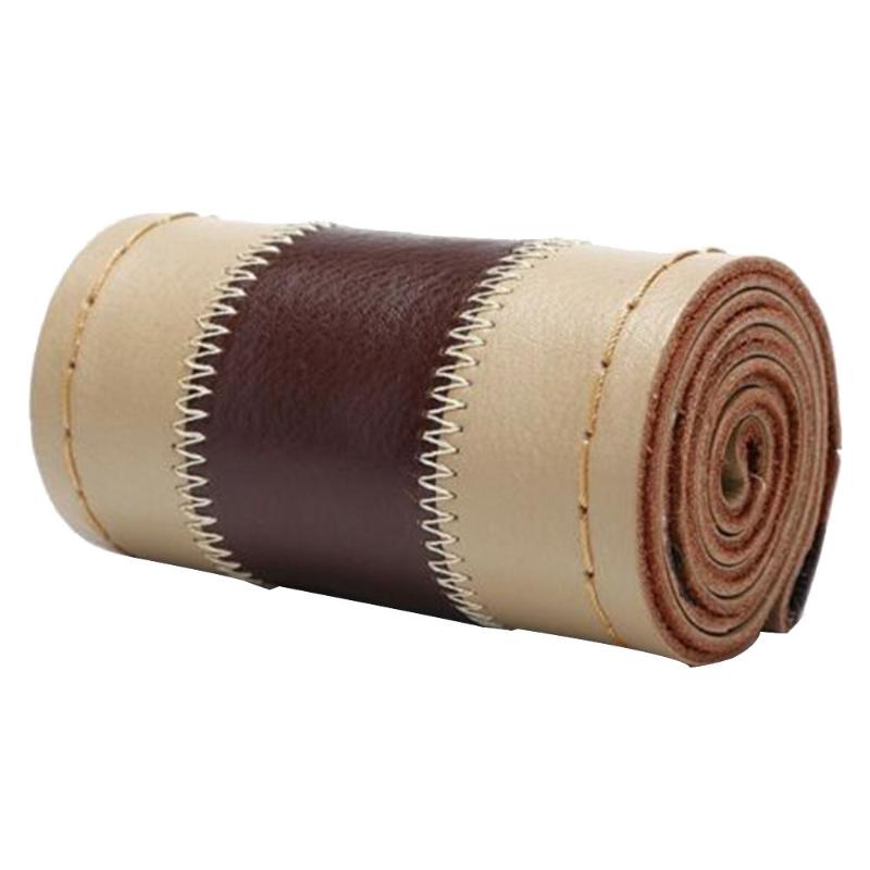 

38CM DIY Steering Wheel Covers Genuine Leather Wheel Covers With Needle And Thread Interior Accessories Beige+Coffee