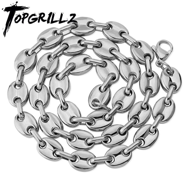 

TOPGRILLZ 16-30 inch Solid Back Cuban Link 8mm&10mm Gold Silver Color Men's Hip Hop Stainless Steel Necklace Personality Jewelry