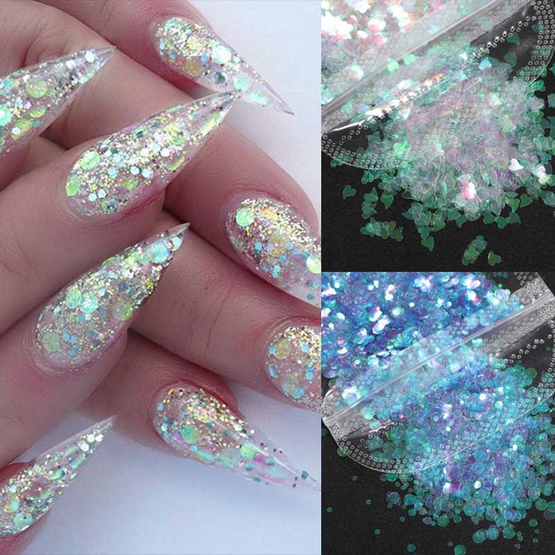 

1 Bag Holographics Translucent Nail Powder Glitter Sliver Series Nail Sequins Pigment Art Flakes Decoration DIY Polish Tool