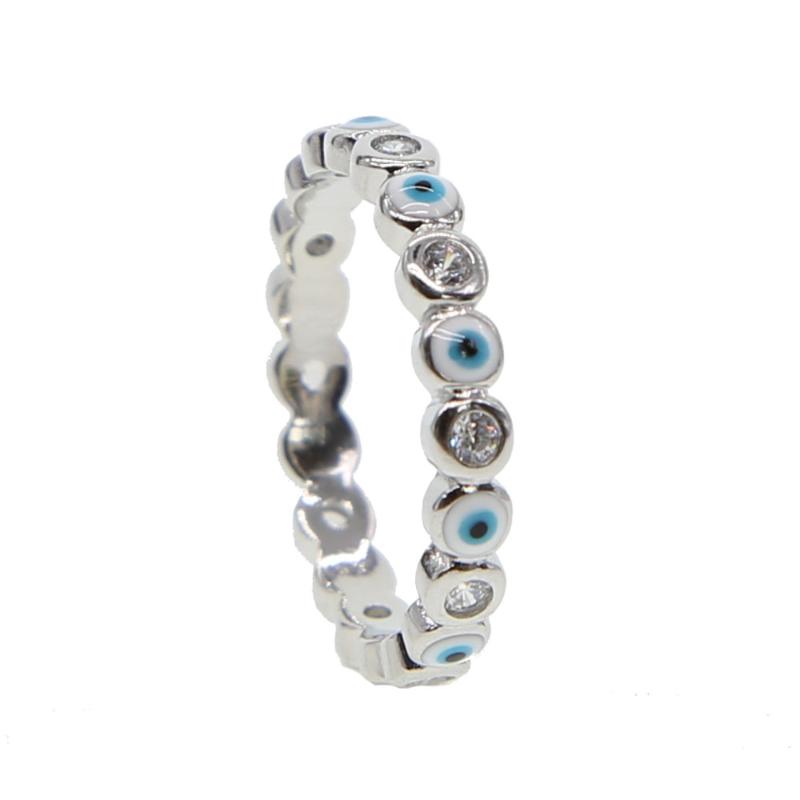 

2020 New Style Top Quality Elegant Silver Color Engagement Ring Turkish Evil Eye Mixed Paved with Blue Cz for Women Wedding Gift