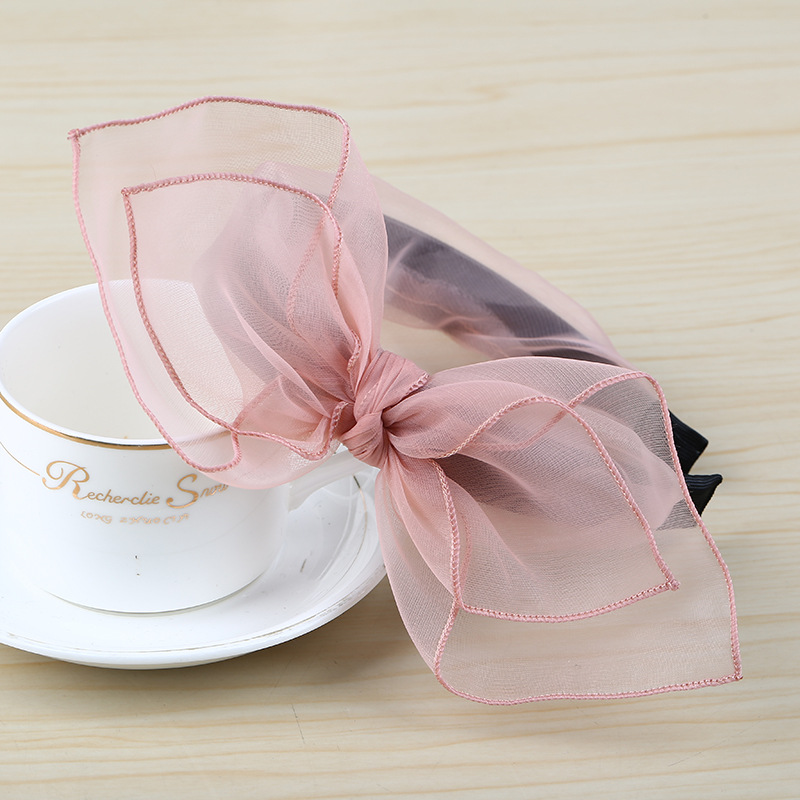 

Double Layer Mesh Women Headband Ears Bowknot Hairbands Solid Color Elegant Girls Tiara Headwrap