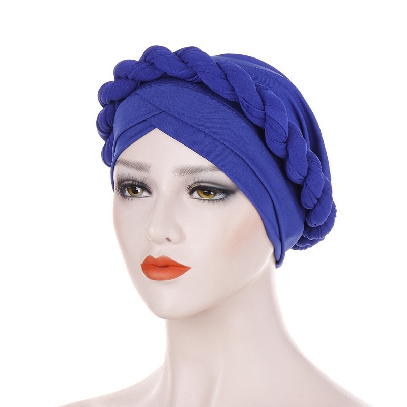 

One Plait Elegant Stretch Turban Head Wrap for Cancer Chemo Cap Twisted Braid Hair Cover Wrap Turban Headwear for Women, White