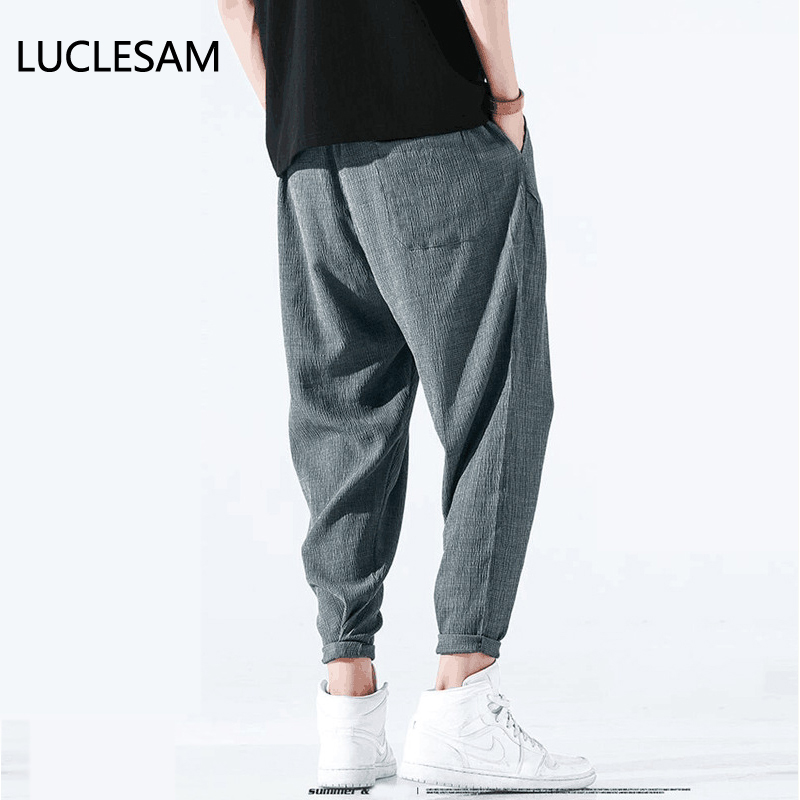 

Summer Thin Casual Pants Men Loose Straight Sweatpants Mens Fashion Streetwear Harem Pant Drawstring Fitness Nine Points Trouser, Dark grey