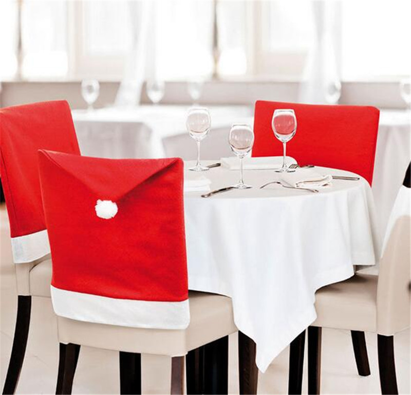 

Chair Covers 100pcs Removable Santa Red Hat Christmas Decorations Dinner Xmas Cap Sets Folding El Covering