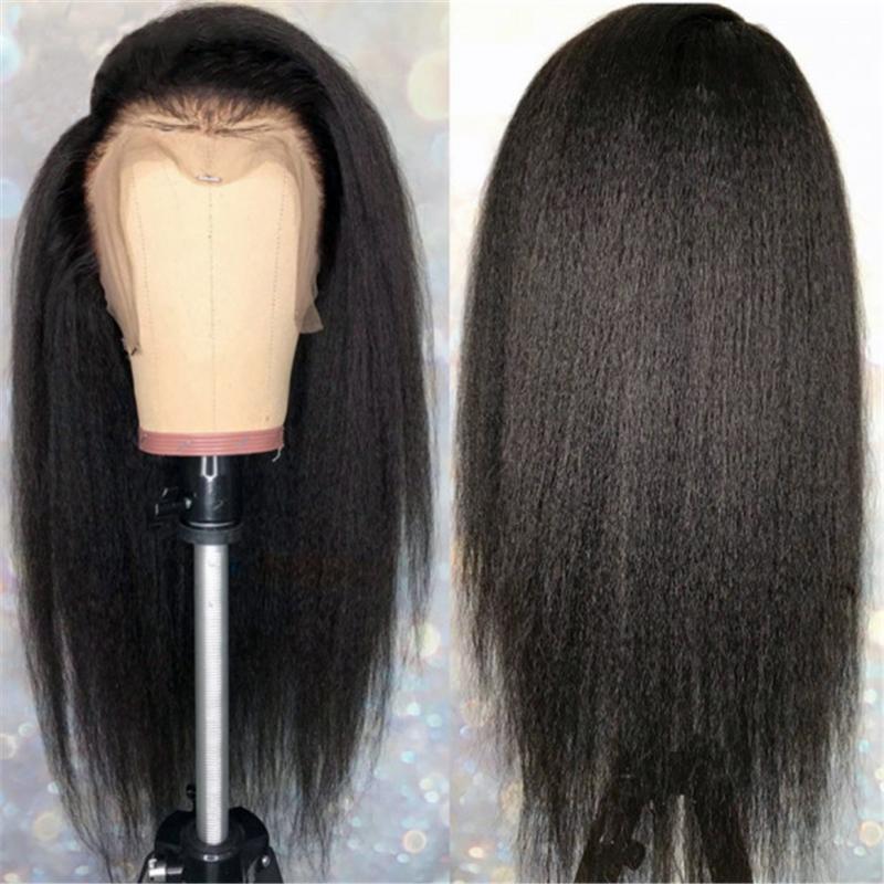 

Kinky Straight 13x4 Lace Front Human Hair Wigs For Black Women Yaki Human Hair 26inch Brazilian Glueless Pre Plucked Frontal Wig, Natural color