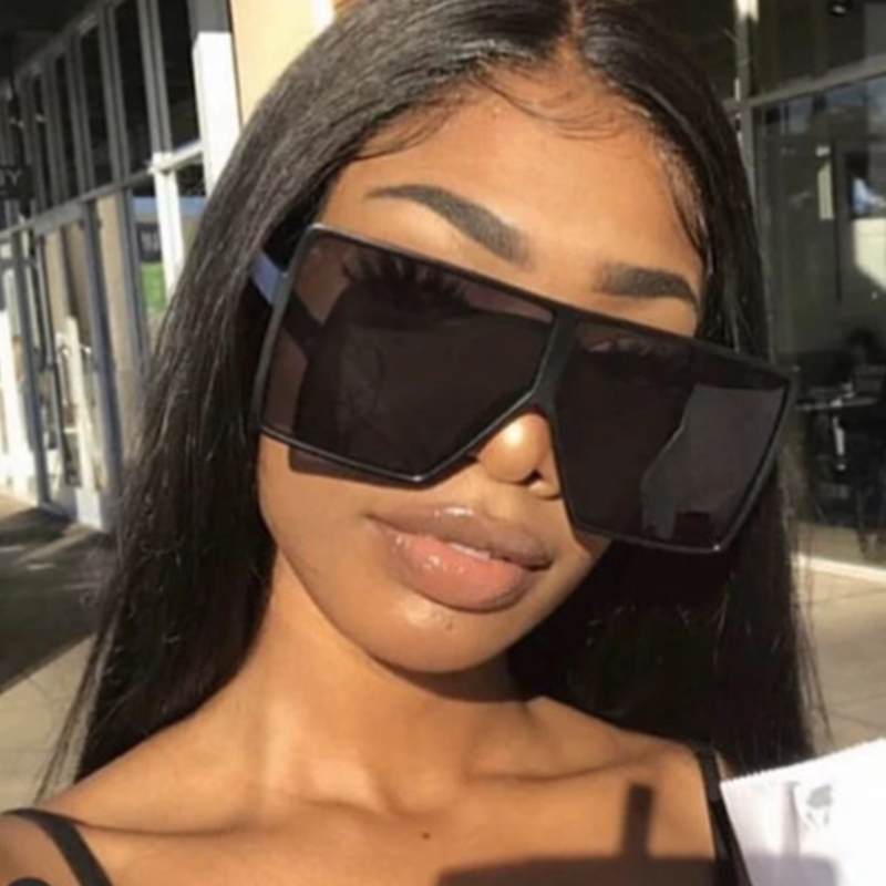 

Black Sunglasses Women Square Flat Top Oversized Vintage Retro big frame fashion sunglasses feminine black female glasses