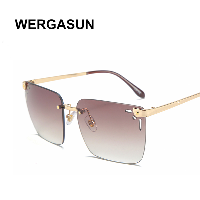 

WERGASUN Fashion Square Rimless Sunglasses Women Brand Designer Sun Glasses Female One Piece Travel Gafa de sol
