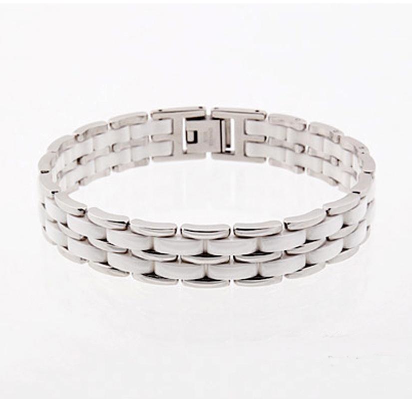 

bracelet heavy Wide rose gold Stainless Steel Double Layer Black /White Ceramic for Men pulsera pulseras bracelet