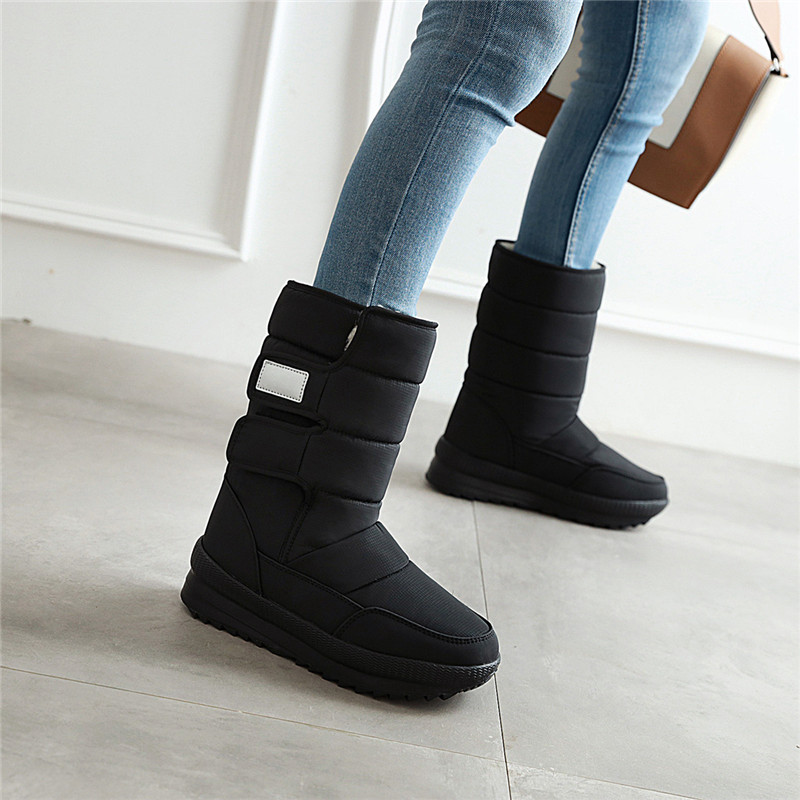 

Boots YMECHIC Winter 2021 Black Red Hook Loop Snow Women Plush Warm Wedges Heel Thicker Ankle Goth Female Shoes Plus Size
