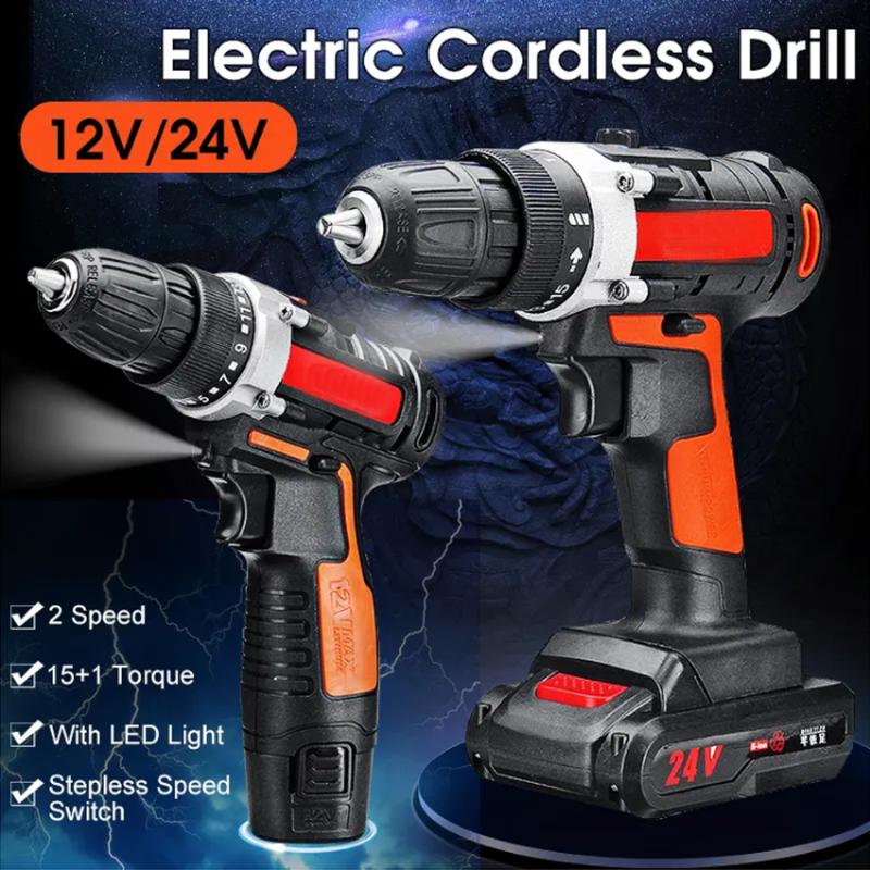 

12V/24V Cordless Screwdriver Electric Screwdriver Cordless Drill Power Tools Handheld Drill Lithium Battery Charging