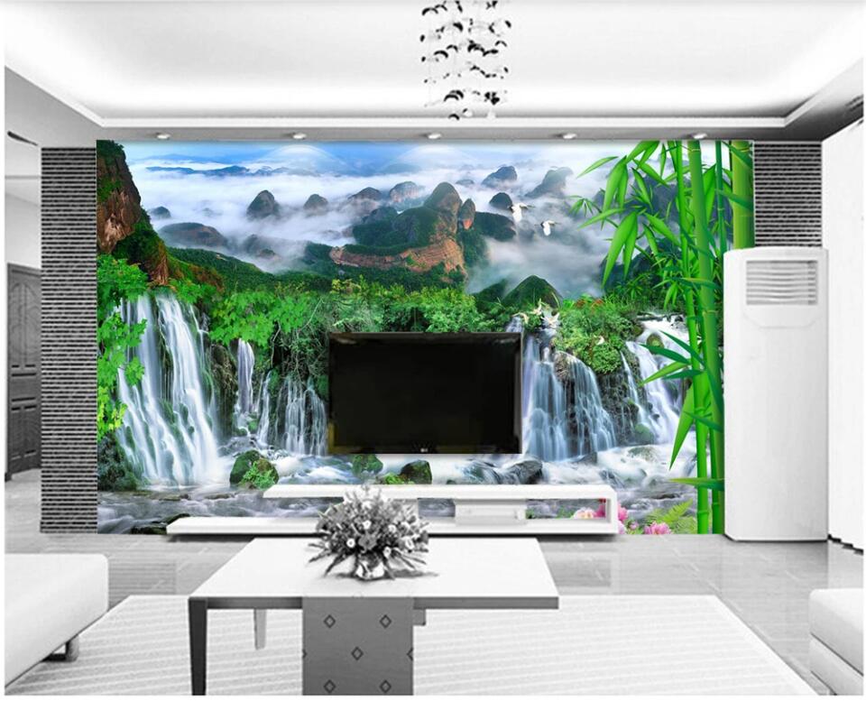 

custom photo mural wallpaper 3d Landscape waterfall bamboo natural scenery living room home decor 3d wall muals wall paper for walls 3 d, Non-woven wallpaper