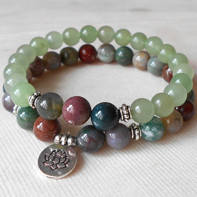 

Set of 2 Mala Bracelets Yoga Stacking Stone Bead Mala OM bracelets