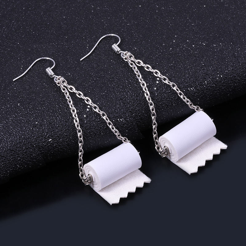 

2020 Creative Roll Paper Towel Earrings Handmade Toilet Paper Hook Ear Dangle Statement Earrings Jewelry Gift for Women Girls, Silver