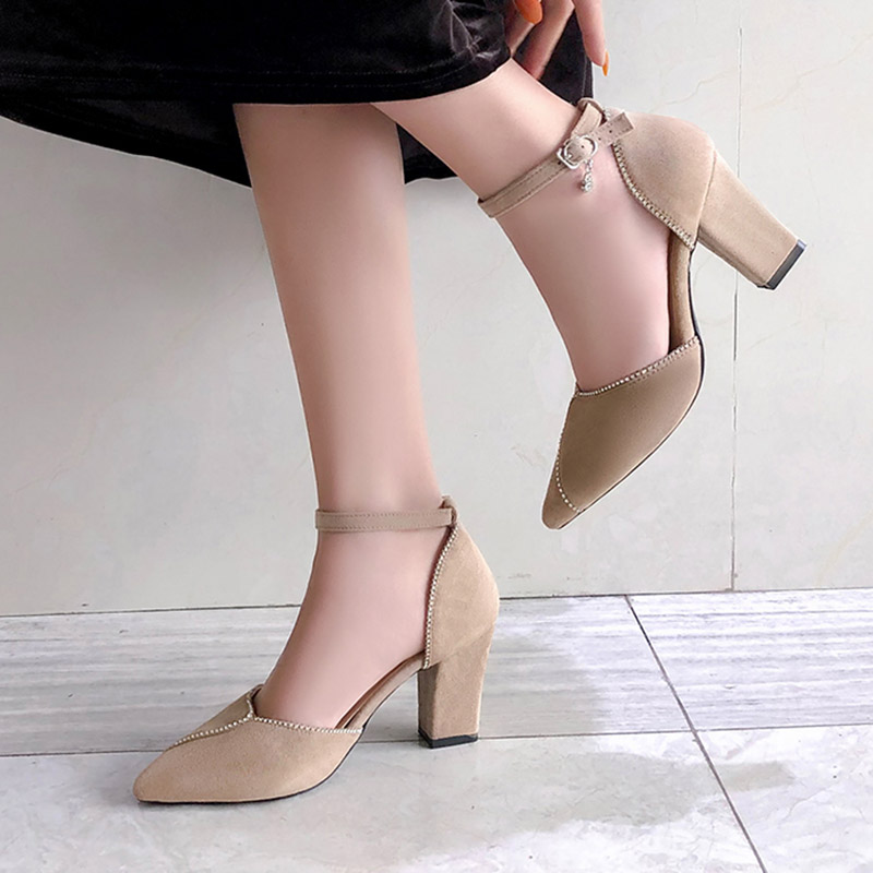 

2020 Summer Women Sandals High Heels Ankle Strap Pumps Woman Dress Shoes Pointed Toe Office Shoes Ladies zapatos mujer 8012G, Pink