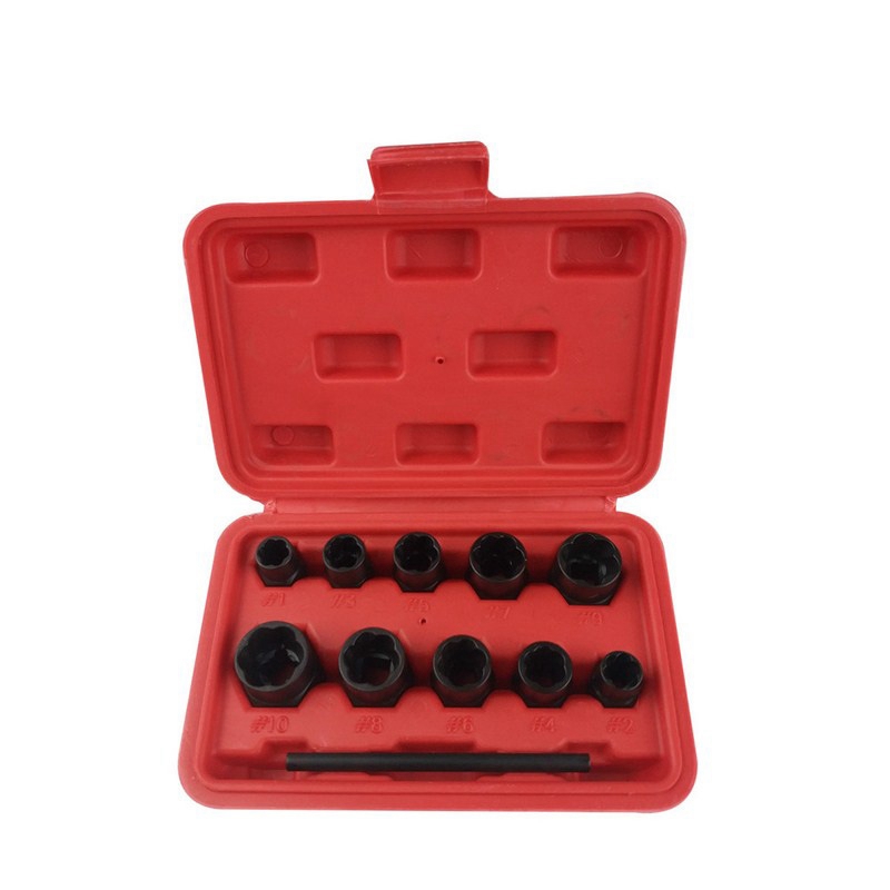 

11Pcs Nut Bolt Removers Set 9-19Mm Locking Wheel Bolt Nut Stud Extractor Twist Socket Set Threading Hand Tools Kit With Box