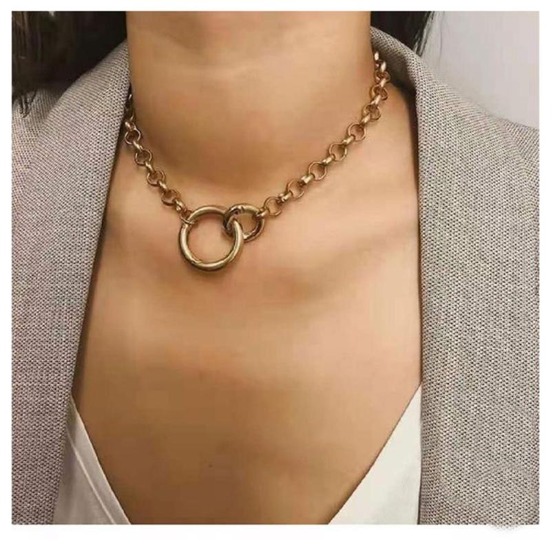 

Punk Fashion Simple Double Circle Pendant Pure Alloy Series Choker Necklaces Jewelry For Women