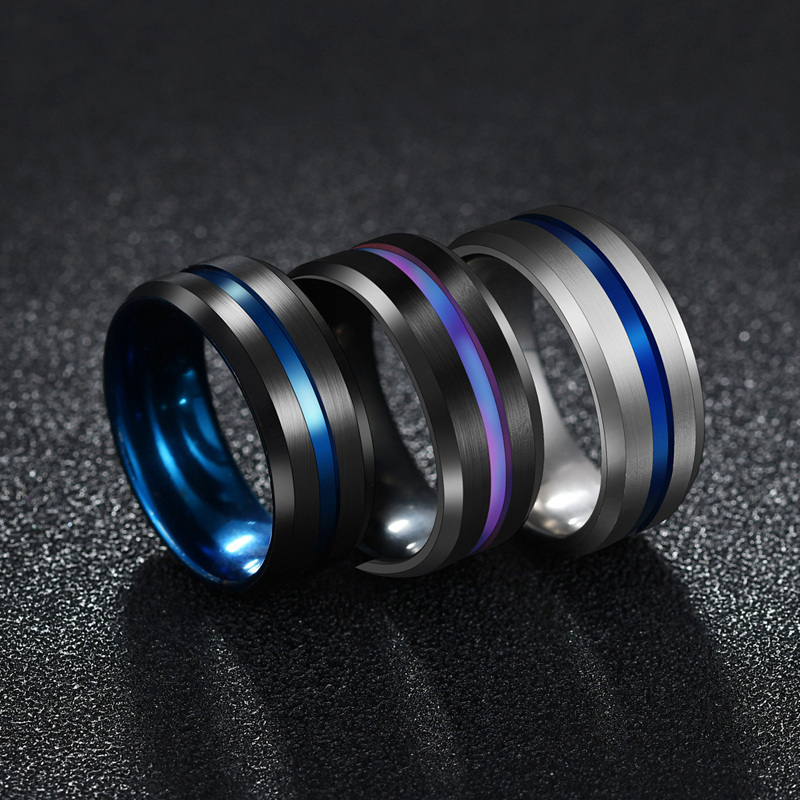 

Charm Matte Groove Blue Rings Women Men Polished Stainless Steel Rings Male Jewelry Wedding Band Ring Valentine Gift