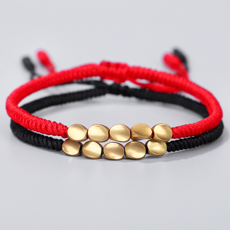 

Handmade Bracelet Copper Beads Charm Lucky Bracelet Red black Rope Knots Couple For Men and Women Tibetan Amulet
