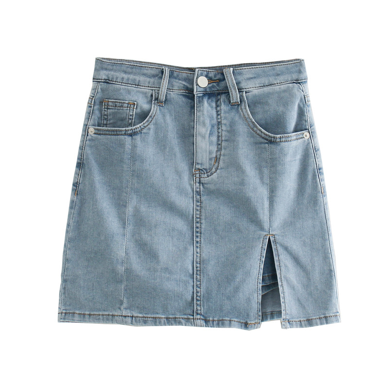 

Korean-style WOMEN' Wear Wholesale 2020 Summer New Style Short High-waisted Anti-Exposure Slit Denim Skirted Leggings, Blue