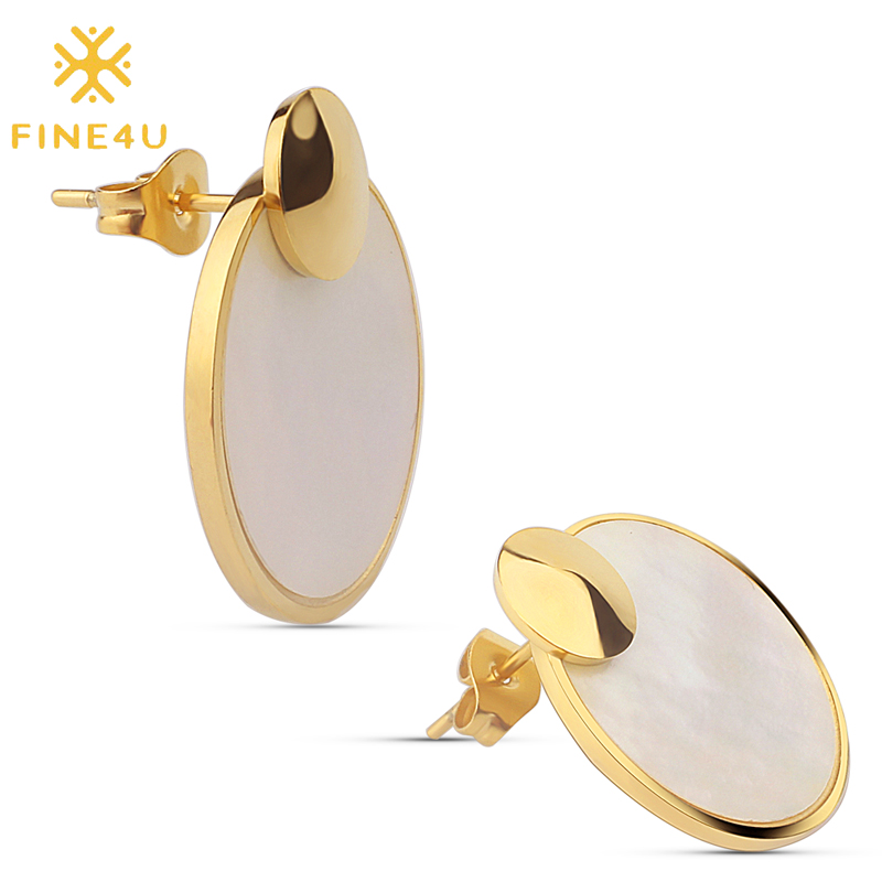 

FINE4U E071 New Korean Style Round Circle Coin Earrings For Women Stainless Steel Stud Earrings Female Statement Jewelry Gifts