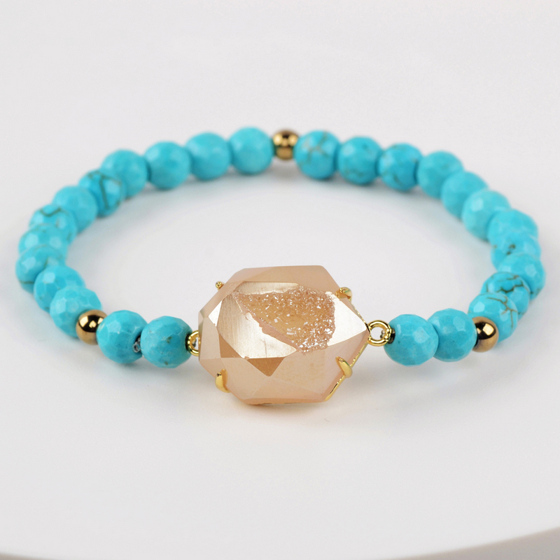 

Drusy Bracelet Handmade Agates Druzy Charm Bracelets Boho 6mm natural gems stones beads Women Bracelet Healing Crystal Gifts
