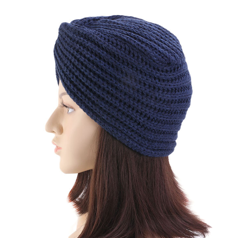 

Women Turban Knot Headwrap Winter Woolen Turban Hat Cross Twisted Cap National Costume Hat A66, White