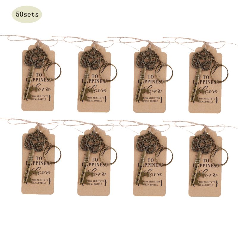 

50x Vintage Key Bottle Opener +Tag Card Keychain Wedding Party Favors Souvenirs