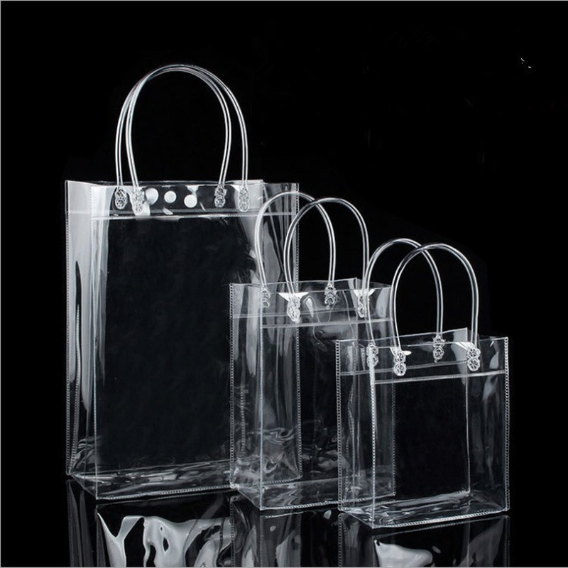 

20pcs/lot Transparent Hand Gift With Bags Packaging Tote Loop Soft Bag Clear Plastic Handbag Cosmetic PVC Qxgor, Lxhxw 13x15x7cm