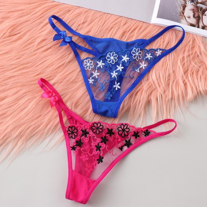 

1PC Sexy G-string Thongs Women Briefs Lingerie Embroidery Tassel Panties Transparent Sexy Thong Underwear for Ladies, Black