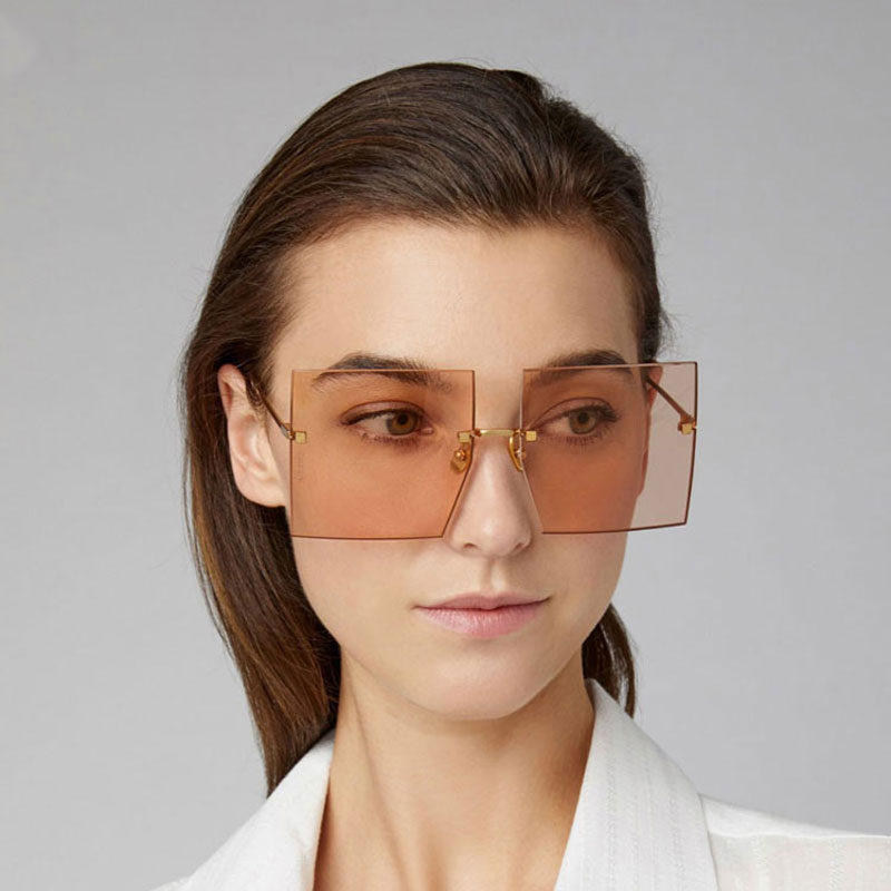 

2020 Oversized Brown Sunglasses Rimless Square Woman Glasses Simple Fashion Red Glasses Eyewear Big Shades Oculos