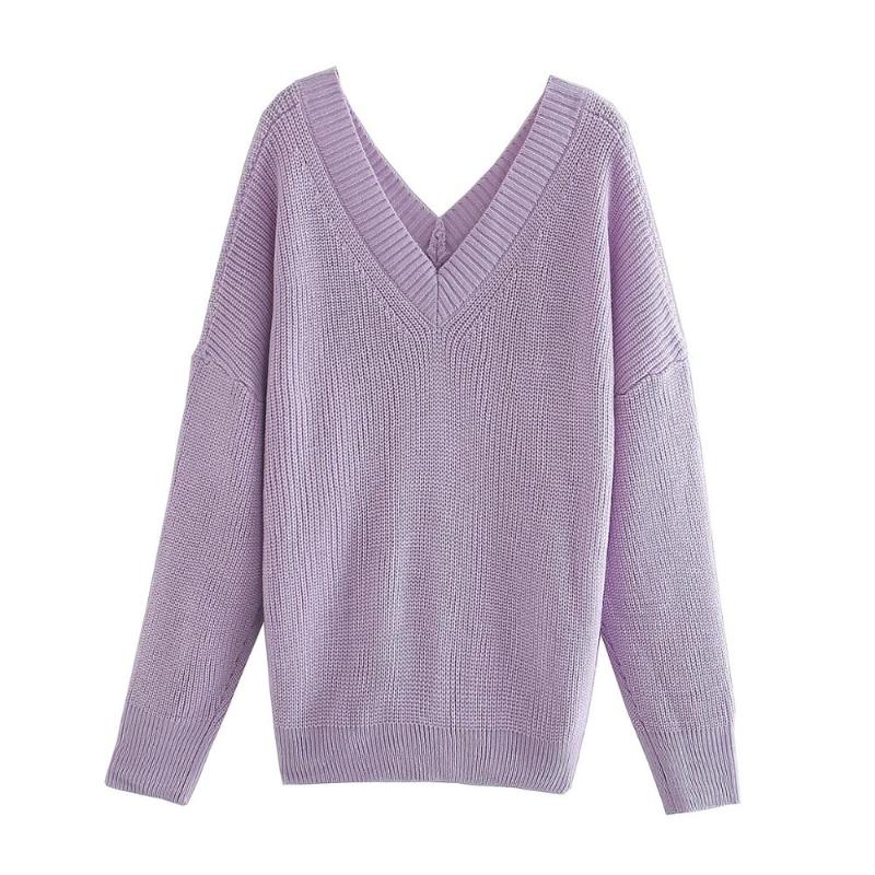 

women solid vintage soft sweater 2020 fashion ladies V-neck full sleeve long sweaters chic female sexy club, Purpal