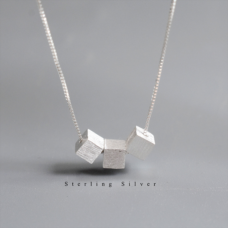 

ZOBEI Real 925 Sterling Silver Necklace With Three Squares Fine Jewelry For Women Romantic Engagement Accessories Gift