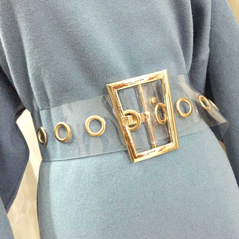 

2020 fashion Trapezoid gold Metal Buckle Wide Waist Belt for Woman Transparent color belt for Dress Jeans Female Waistband Belts, Black