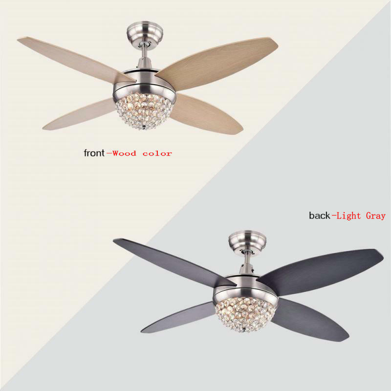 

Remote Control 52" 4 Blades Double-Sided Color Wood Satin Nickel Crystal Ceiling Fan 2 Lights For Living room/Restaurant/Hall