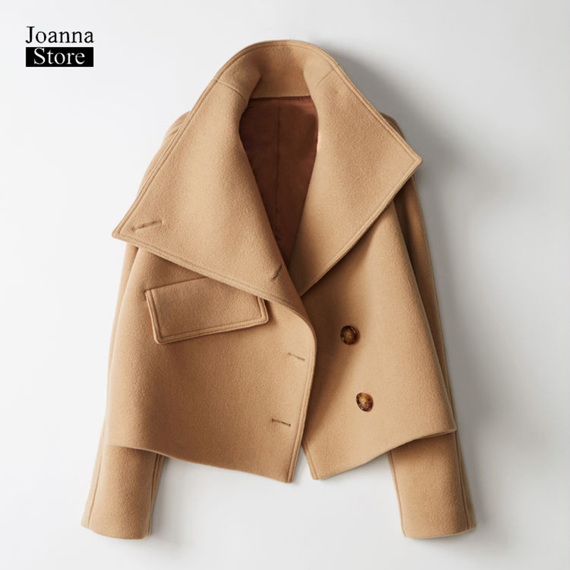

Elegant wool jacket vintage plus size winter women's coats and jackets solid color women coat autumn outwear office lady clothes, Khaki