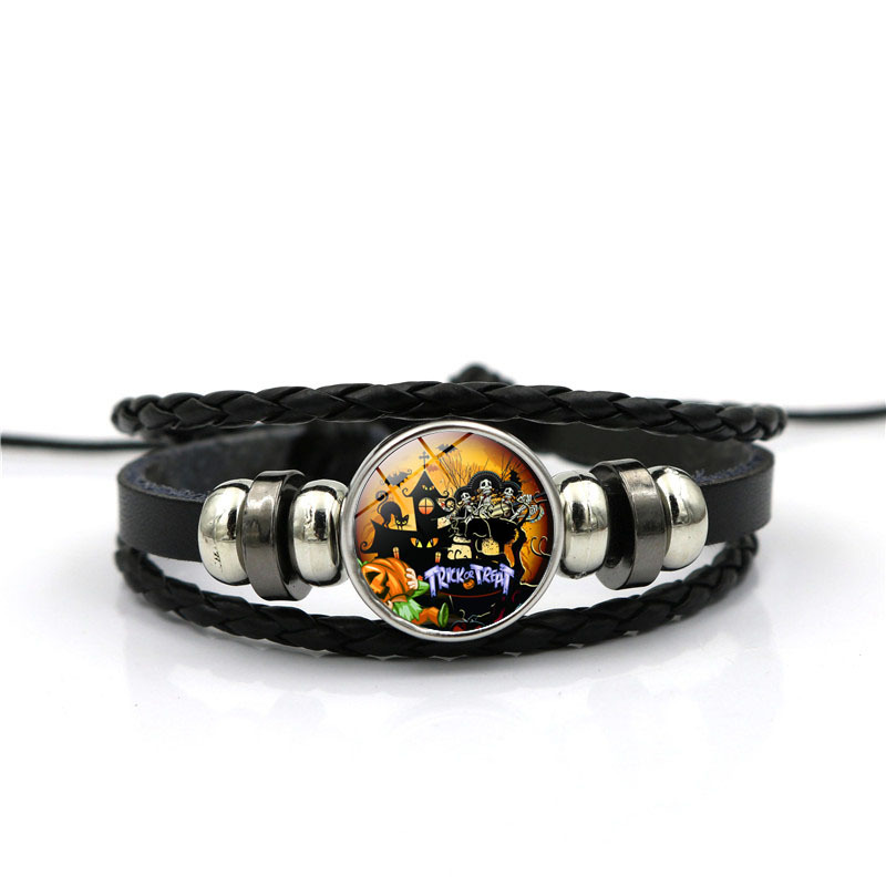

Classic Multilayer Leather Braided Bracelet Fashion Halloween Time Castle Glass Dome Handmade Bracelet Jewelry Women Men Gifts